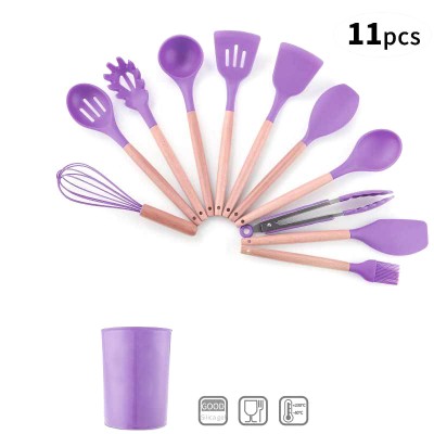 Amazon Hot Selling  Silicone Cooking Utensils for Kitchen with Nonstick Heat Resistant Wood Handle