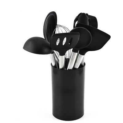 High quality 11 Pieces Silicone Cooking Utensils Kitchen Tool Set with Stainless Steel Handle Heat Resistant and Non Stick